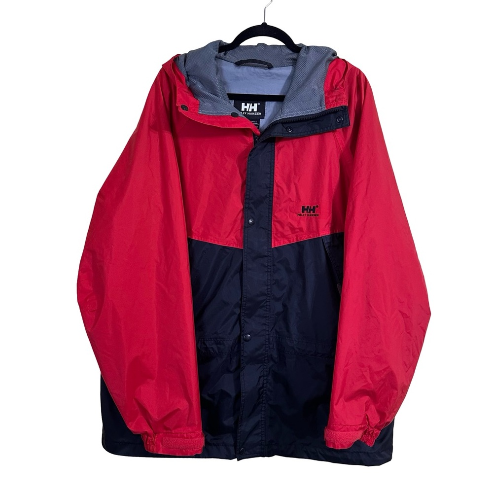 Helly Hansen Vintage Red & Black Hoodie Parka Windbreaker Jacket Size Large